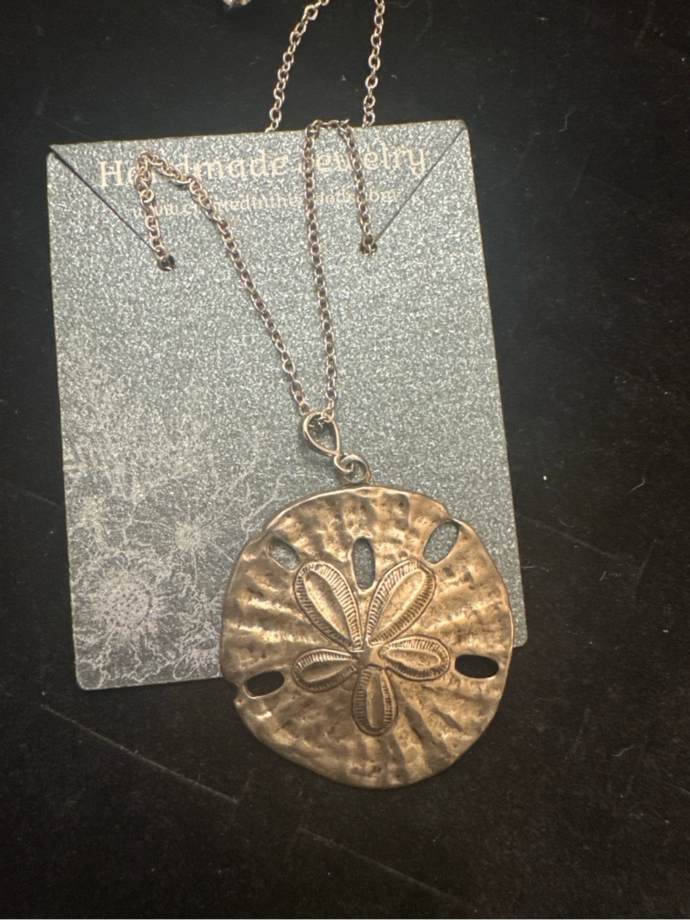 Large Sand Dollar Pendant Necklace Silver Chain Antique Gold Coastal Beach Boho